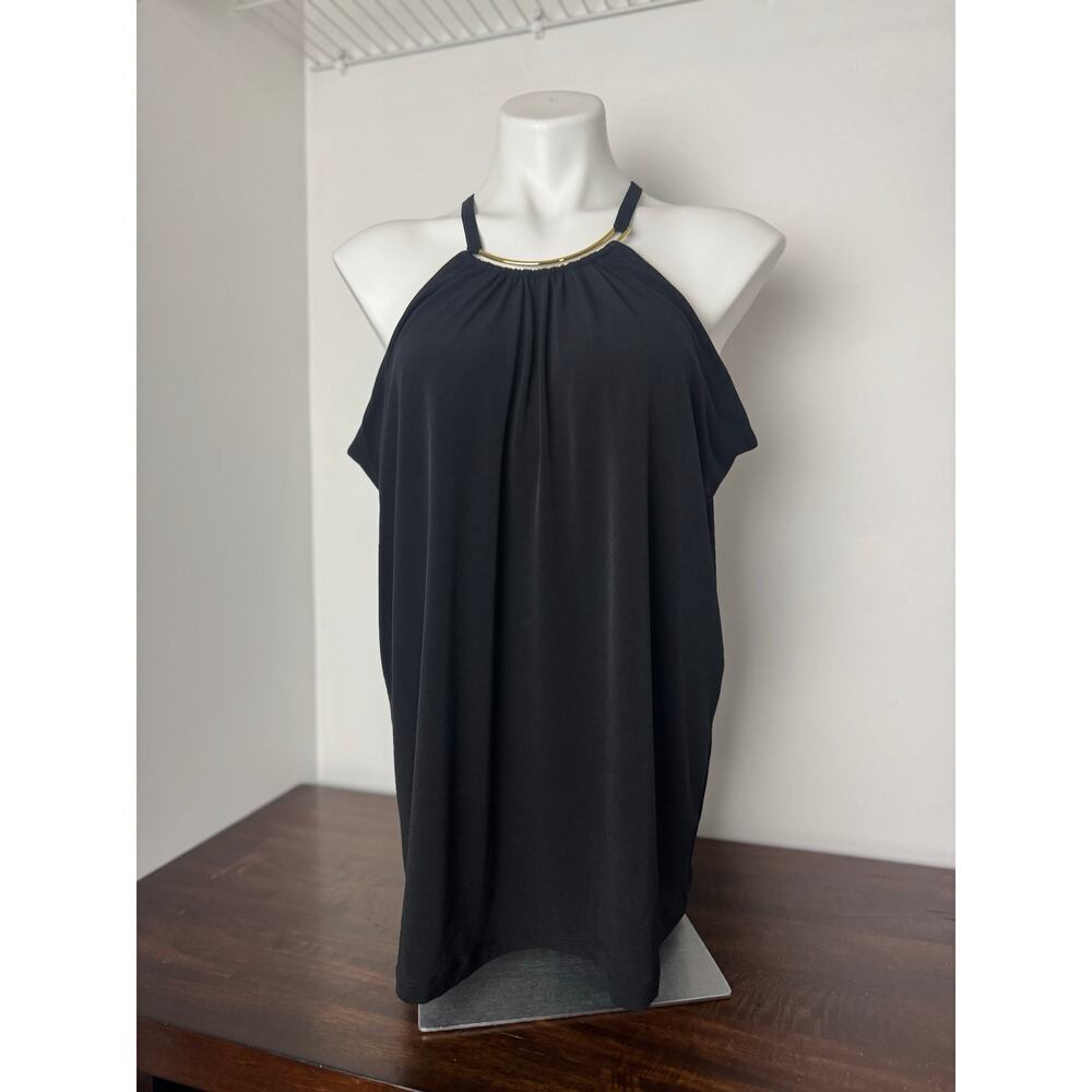 INC Black Halter with Gold Metal Detailed Neckline 1X NWT
